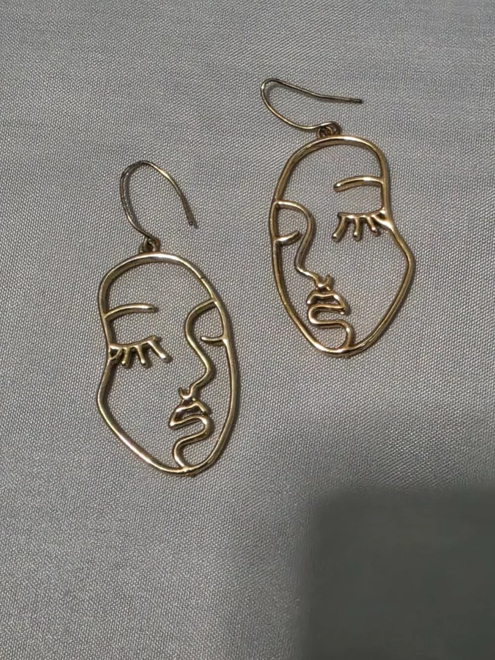 Gold Tone Abstract Face Earrings · Picasso Line Art Outline · Matisse Style Drop